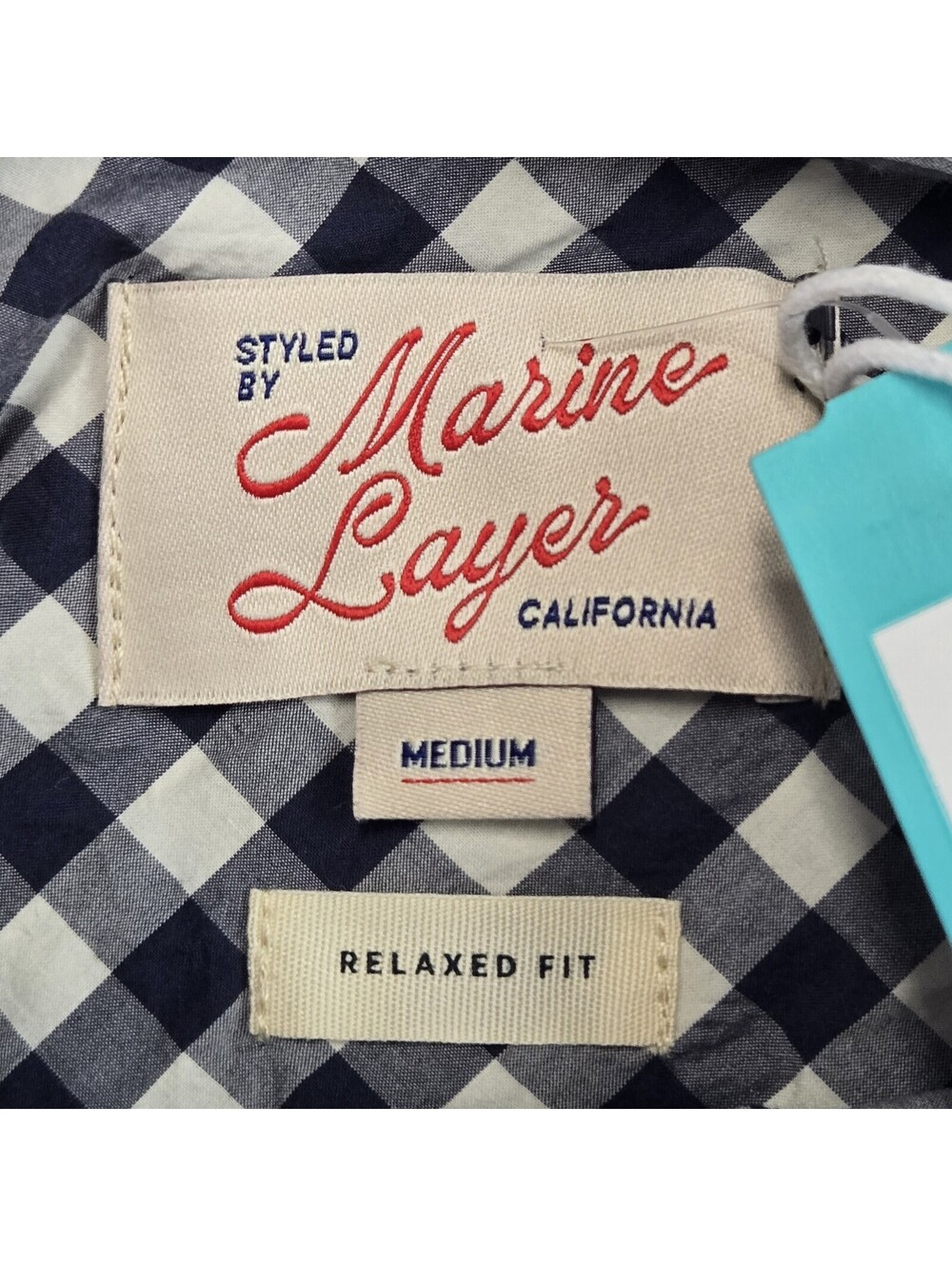 Marine Layer Gingham Button Up Shirt Womens M Navy White Pima Cotton Relaxed NWT - Picture 11 of 12